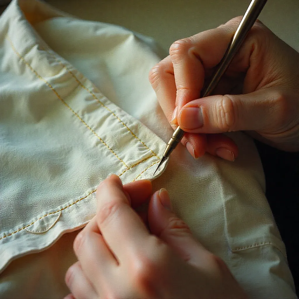 Visible mending techniques on vintage fabric